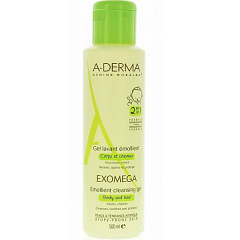  Гель 2в1 для тела и волос "A-Derma" Exomega Control смягчающий очищающий 500мл N1 