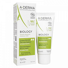  Крем для хрупкой кожи "A-Derma" Biology Насыщенный увлажняющий дерматологический 40мл N1 