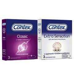  Набор презервативы Сlassic гладкие 3шт + презервативы Extra Sensation с точками и ребрами 3шт N1 