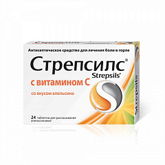  Стрепсилс с витамином С (апельсин) тб N24 